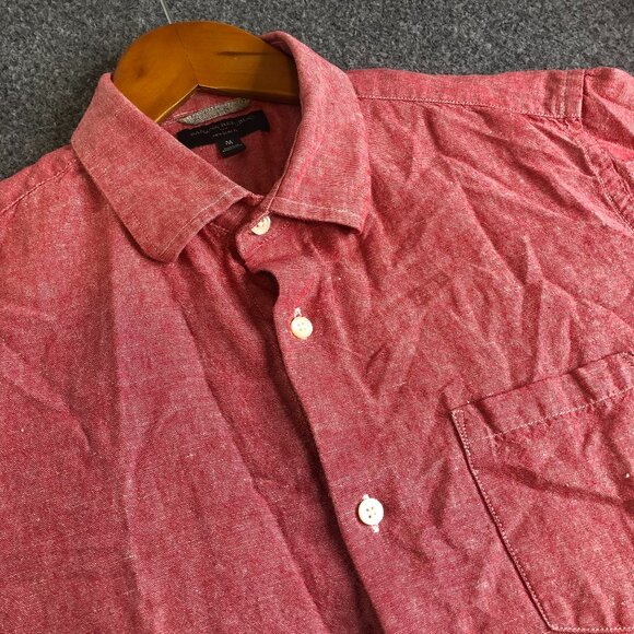 Banana Republic Shirts Mens Medium Red Pink Linen Blend Slim Vacation Office - Picture 1 of 8